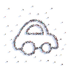 A lot of people form wedding car, love, icon . 3d rendering.