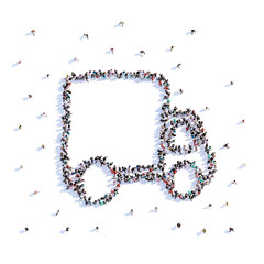 A lot of people form wedding car, love, icon . 3d rendering.