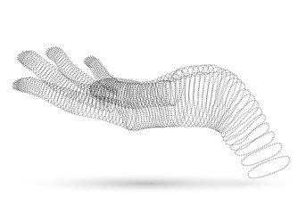 A wire of dots hand, holding or demonstrating something hand