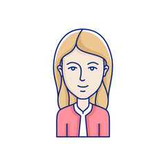 Vector character illustration of woman face in cartoon linear