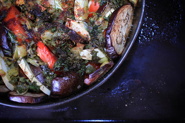 Famous French country food - ratatouille cooked in nouvelle cuisine style. Ratatouille - french...