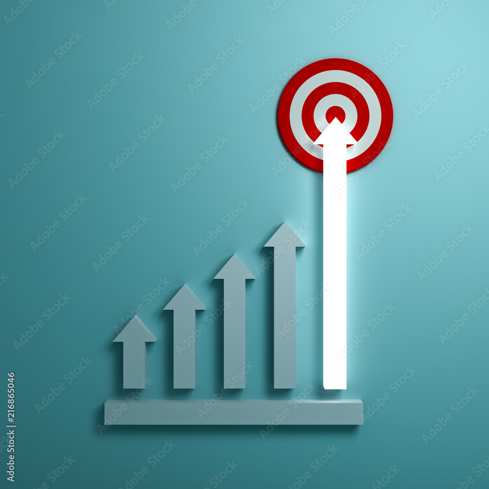 Poster growing up light arrow graph aiming to goal target or red dart board the business concept on green p