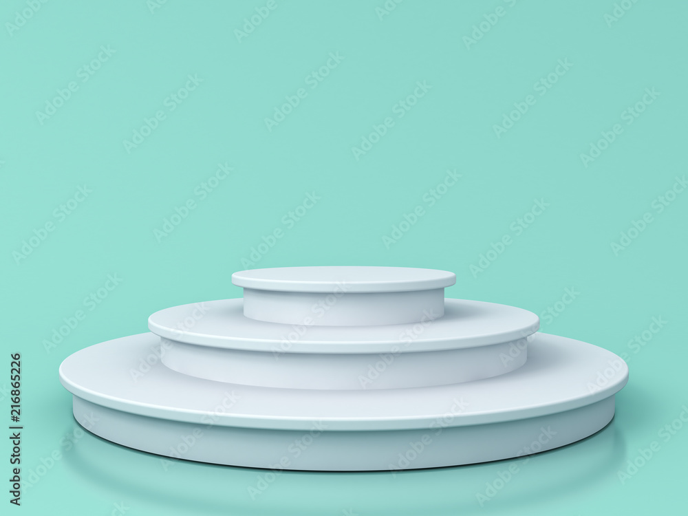 Poster blank white podium isolated on blue green pastel color background with reflections and shadows 3d re