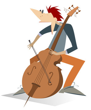 Smiling cellist isolated on white illustration