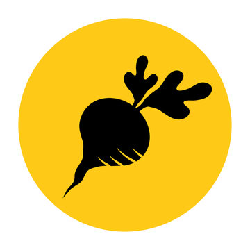 recommend clip art: Beet or radish icon. Icon from the set. Black silhouette on bright yellow background. Vector illustration