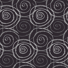 Monochrome seamless pattern with hand drawn round swirl spirals. Abstract contrast texture with spiral barbed wire for background, textile, wrapping paper, cover, surface, wallpaper