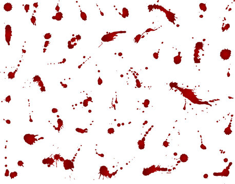 Messy blood blot collection, red drops on white background. Vector illustration, maniac style, isolated