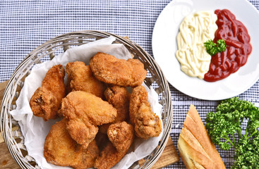 Crispy fried chicken wings with Bread crumbs (European style)..Chicken wing menu for children.