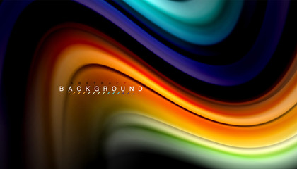 Fluid colors abstract background, twisted liquid design on black, colorful marble or plastic wave texture backdrop, multicolored template for business or technology presentation or web brochure cover