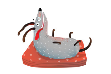 Cute hilarious dog on the pillow. Vector illustration.