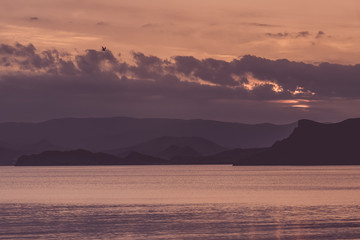 Beautiful sunset on the sea coast.