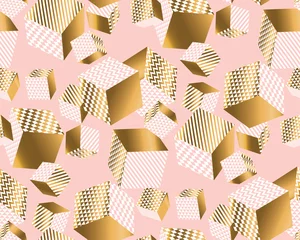 Papier peint Style glamour Cubes d& 39 or et de rose pâle dans un chaos dynamique.