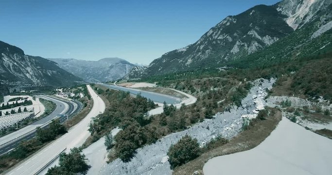 Aerial, Flying along Autoroute De La Maurienne, France - Bleach Bypass