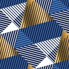 Geometric gold and blue luxury seamless pattern