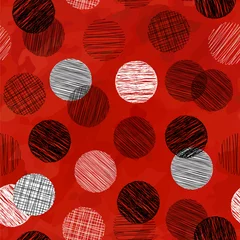 Gordijnen Naadloos aquarel rood patroon met gearceerde cirkels © lidiia