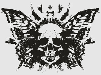Demon skull with butterfly wings behind