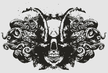 Demon skull with sparkling eyes - obrazy, fototapety, plakaty
