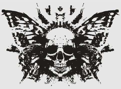 Demon skull with butterfly wings behind