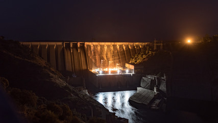 night panorama of Alcántara (Cáceres, Spain) Dam