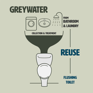 Infographic Of Greywater From Bathroom And Laundry Reuse. Vector Illustration.