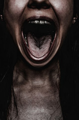 Screaming face of woman. Concept of victim of any discrimination, harassment, poorness, hunger