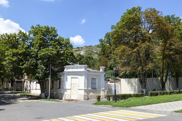 Views of the city of Pyatigorsk, Russia, park Cvetnik, Diana's grotto, Lermontov's gallery, mineral waters, The name Pyatigorsk is derived from the fused Russian words five mountains 