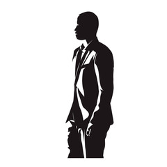 Business man in suit, side view, abstract comics ink drawing, isolated vector silhouette. People