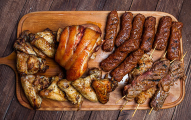 Mixed grilled meat platter. Assorted delicious grilled meat