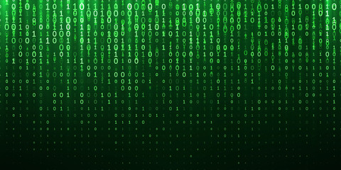 Binary matrix 1 0 bits green abstract background