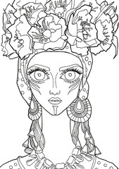 The girl with flower wreath black and white (9)