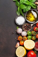 Tomatoes, basil, olive oil and spices