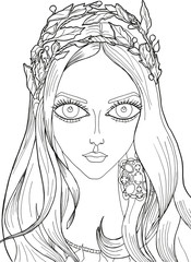 The girl with flower wreath black and white (10)
