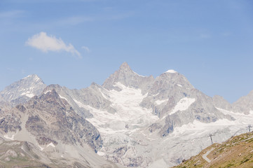 Zermatt, Alpen, Wallis, Walliser Berge, Zinalrothorn, Ober Gabelhorn, Wellenkuppe, Gletscher, Wanderweg, Bergbahn, Blauherd, Sunnegga, Sommer, Schweiz
