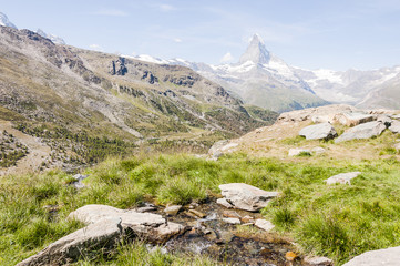 Zermatt, Wallis, Matterhorn, Alpen, Walliser Berge, Blauherd, Wanderweg, Bergquelle, Schweizer...