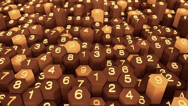 4K Abstract Honeycomb Grid With Random Numbers. Seamless Loop.