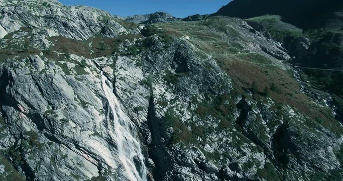 Aerial, Flying Above Waterfalls At Rifugio Scarfiotti, Italy - Bleach Bypass