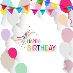 Happy Birthday Greeting Card with colorful balloons and confetti. Colorful balloons vector graphic. Vector Illustration of a Happy Birthday Greeting Card Design. Flat style concept.