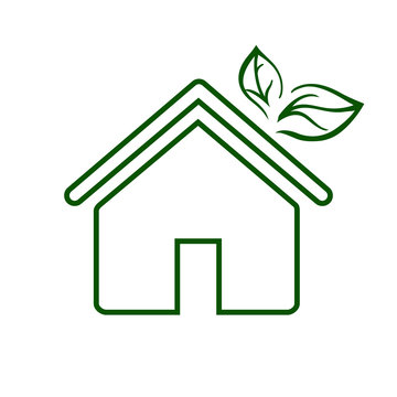Eco house line icon. Environmentally sustainable home or house with green leaves. Vector Illustration