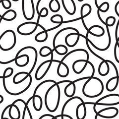 Seamless linear pattern with thin curl lines and scrolls. Vector illustration