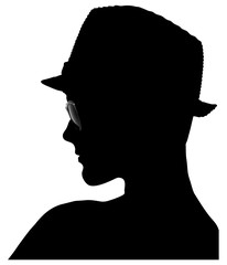 Silhouette of kids profile. Hat. sunglass