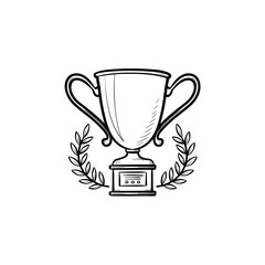 Trophy cup with laurel wreath hand drawn outline doodle icon