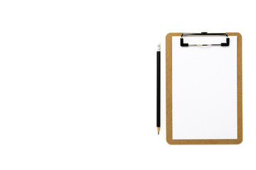 clipboard and white paper isolated on white background