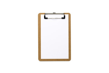 clipboard and white paper isolated on white background