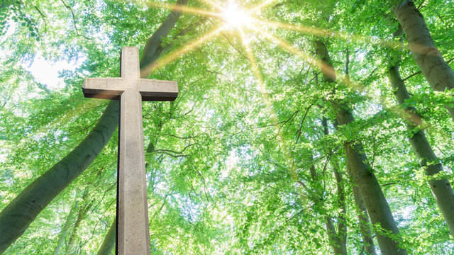 Kreuz steht im Sonnenlicht