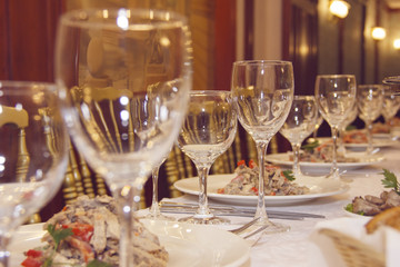 Table with empty glasses in cafe