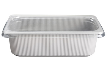 white plastic tray for ice cream or for another meal, on white background, isolate