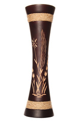 Close-up of a brown wooden vase. isolated on white background