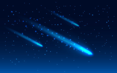 Realistic Vector of three comet in the starry space sky.  © microphoto1