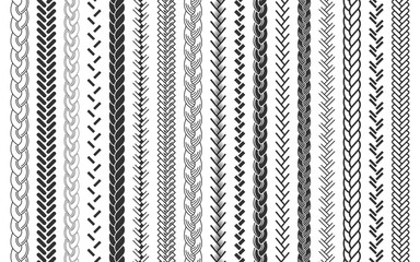 Plait and braids pattern brush set of braided ropes vector illustration - obrazy, fototapety, plakaty