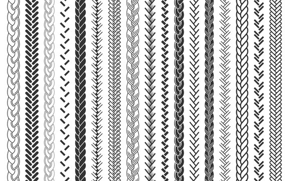 Plait and braids pattern brush set of braided ropes vector illustration
